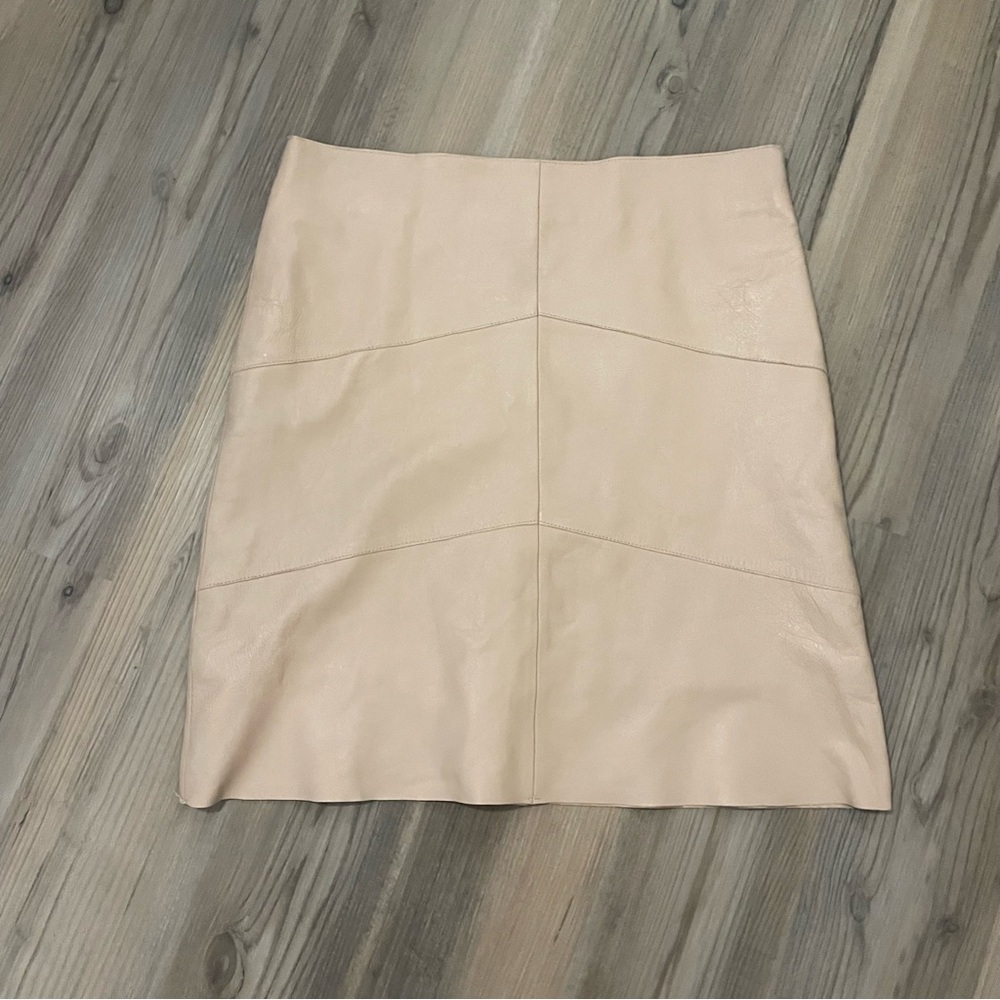 Olly London Cafe Au Lait Leather A Line Cream Women’s Skirt Size 8